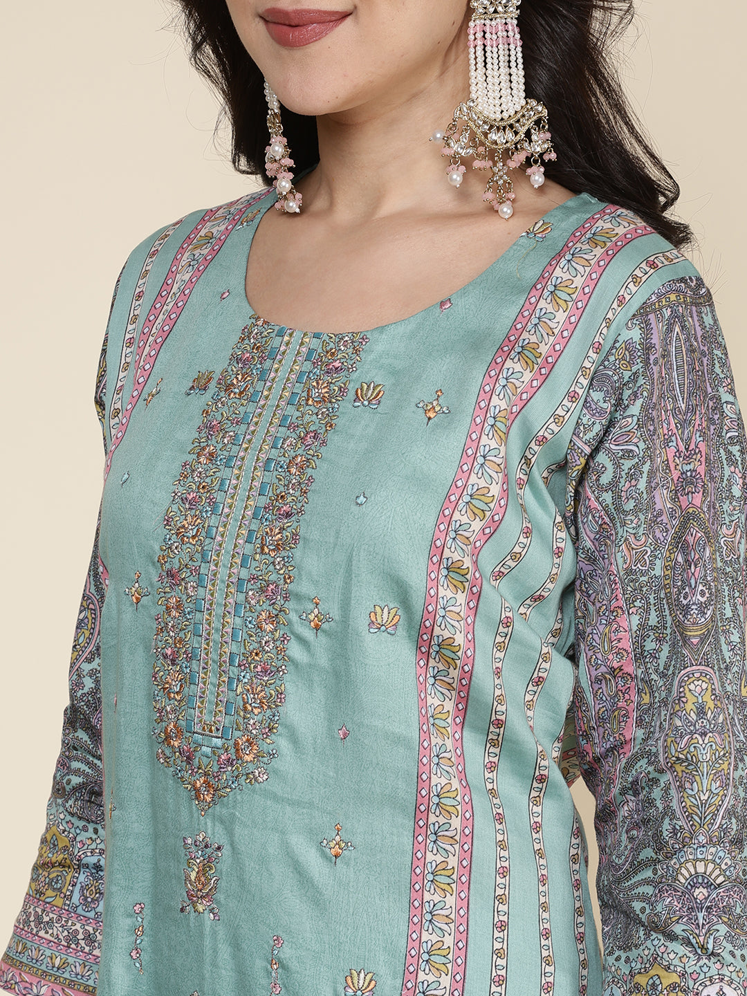 Printed Cotton Blend Kurta With Pants & Dupatta