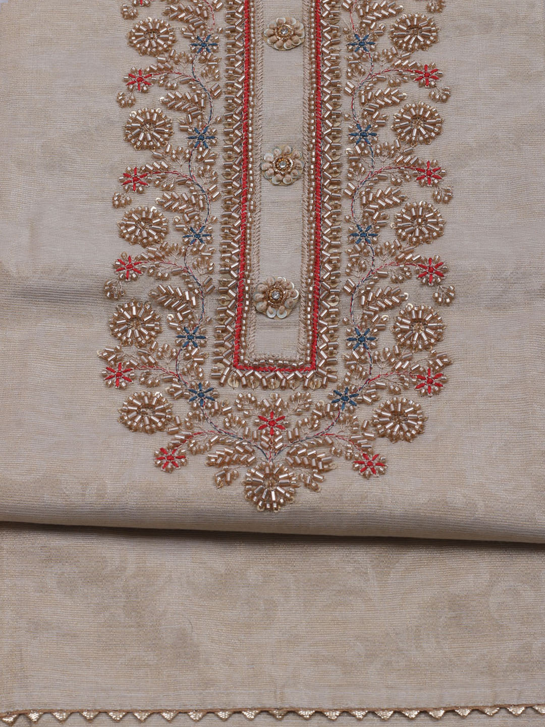 Neck Embroidered Tissue Unstitched Suit With Dupatta