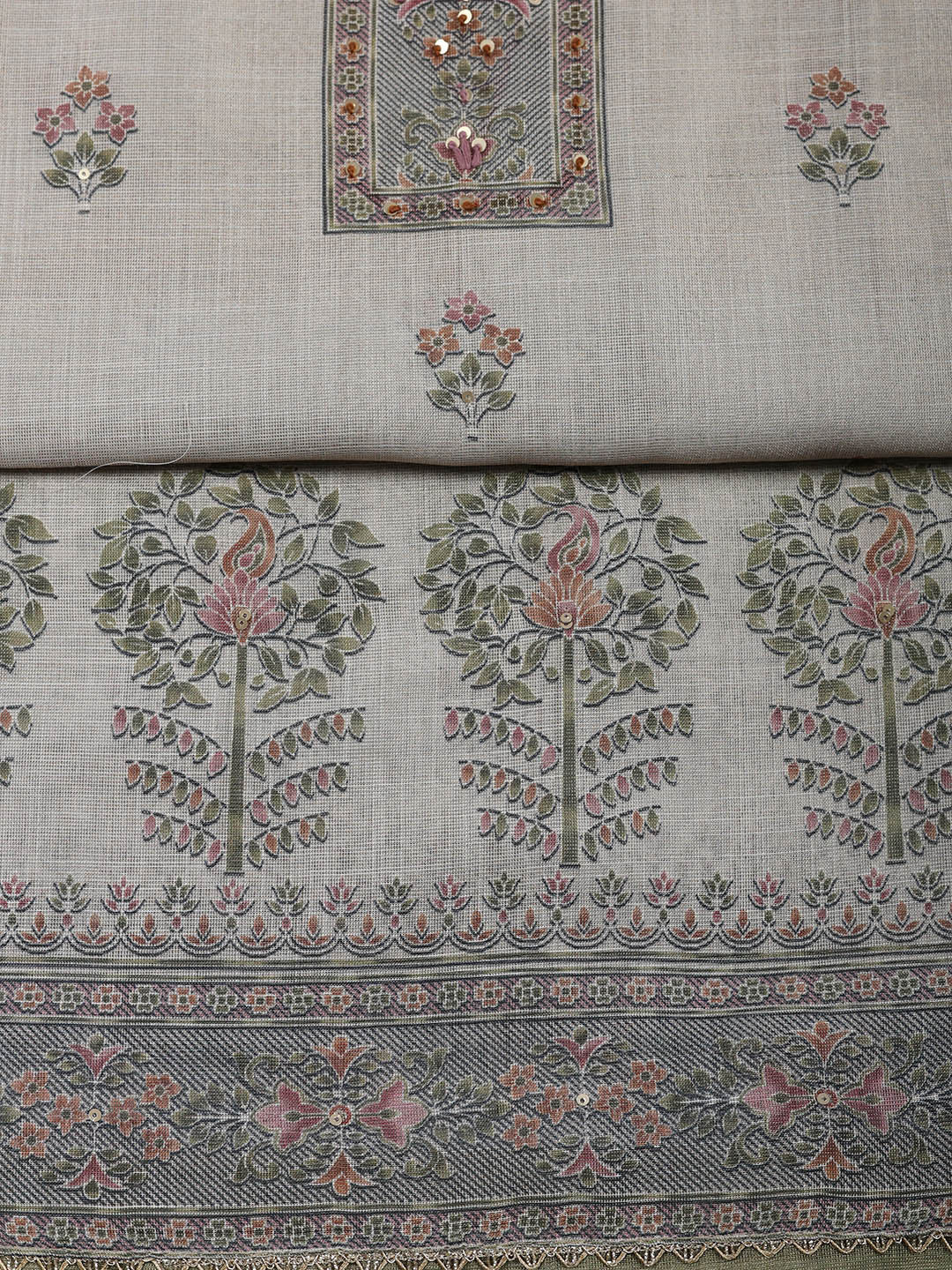 Embroidered Tissue Unstitched Suit With Pant &amp; Dupatta