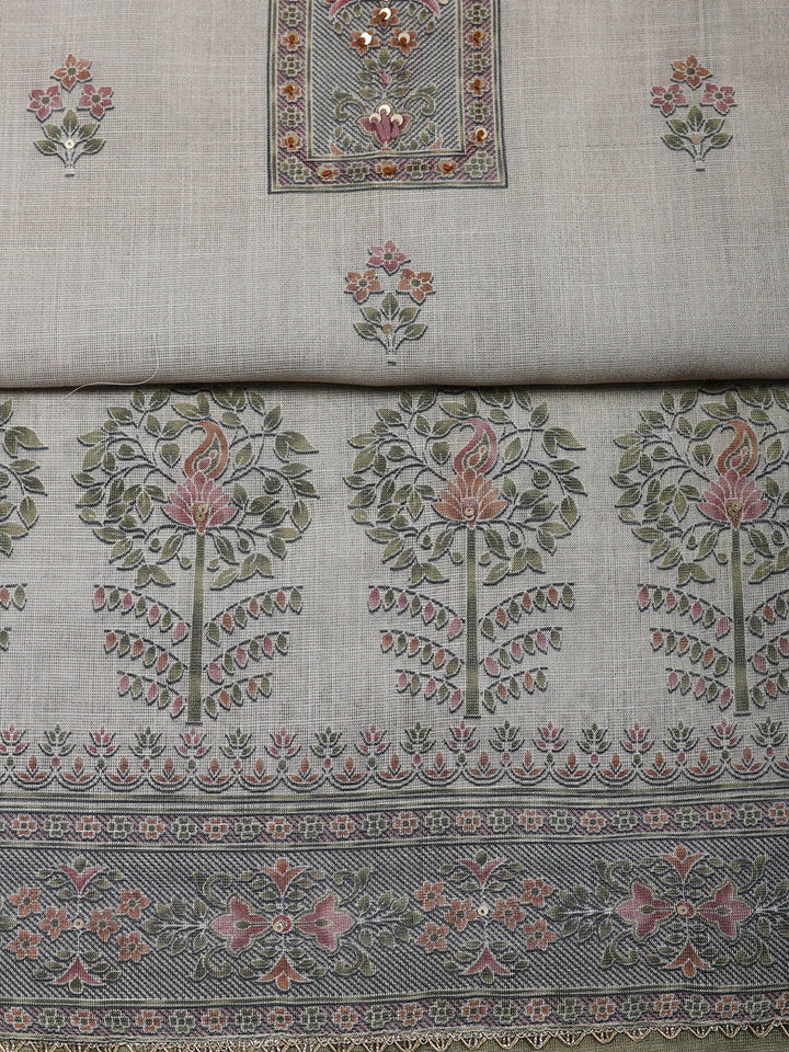 Embroidered Tissue Unstitched Suit With Pant &amp; Dupatta