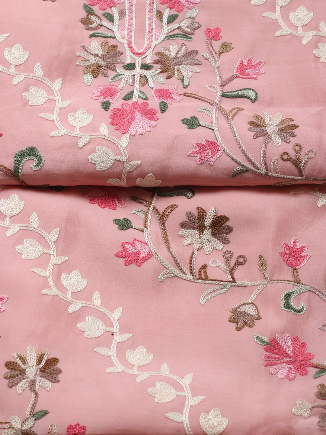 Embroidered Chanderi Unstitched Suit With Pant &amp; Dupatta