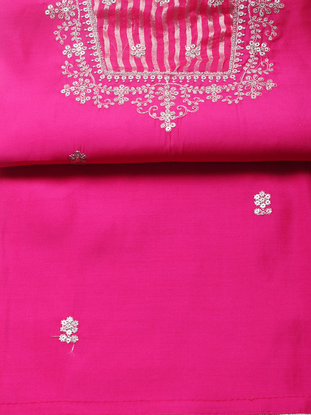 Embroidered Chanderi Unstitched Suit With Pant &amp; Dupatta
