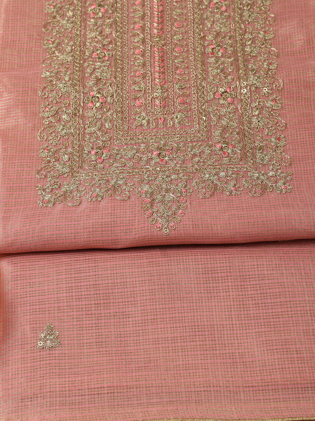 Embroidered Tissue Unstitched Suit With Pant &amp; Dupatta