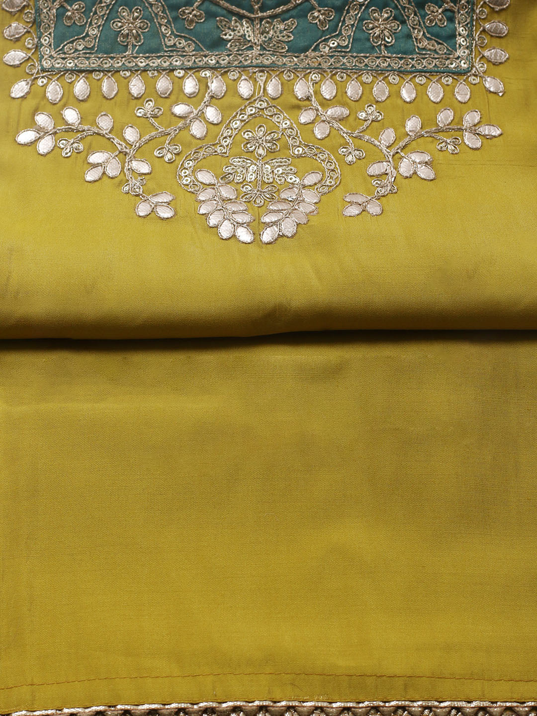 Embroidered Chanderi Unstitched Suit With Pant &amp; Dupatta