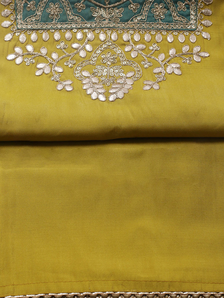 Embroidered Chanderi Unstitched Suit With Pant &amp; Dupatta