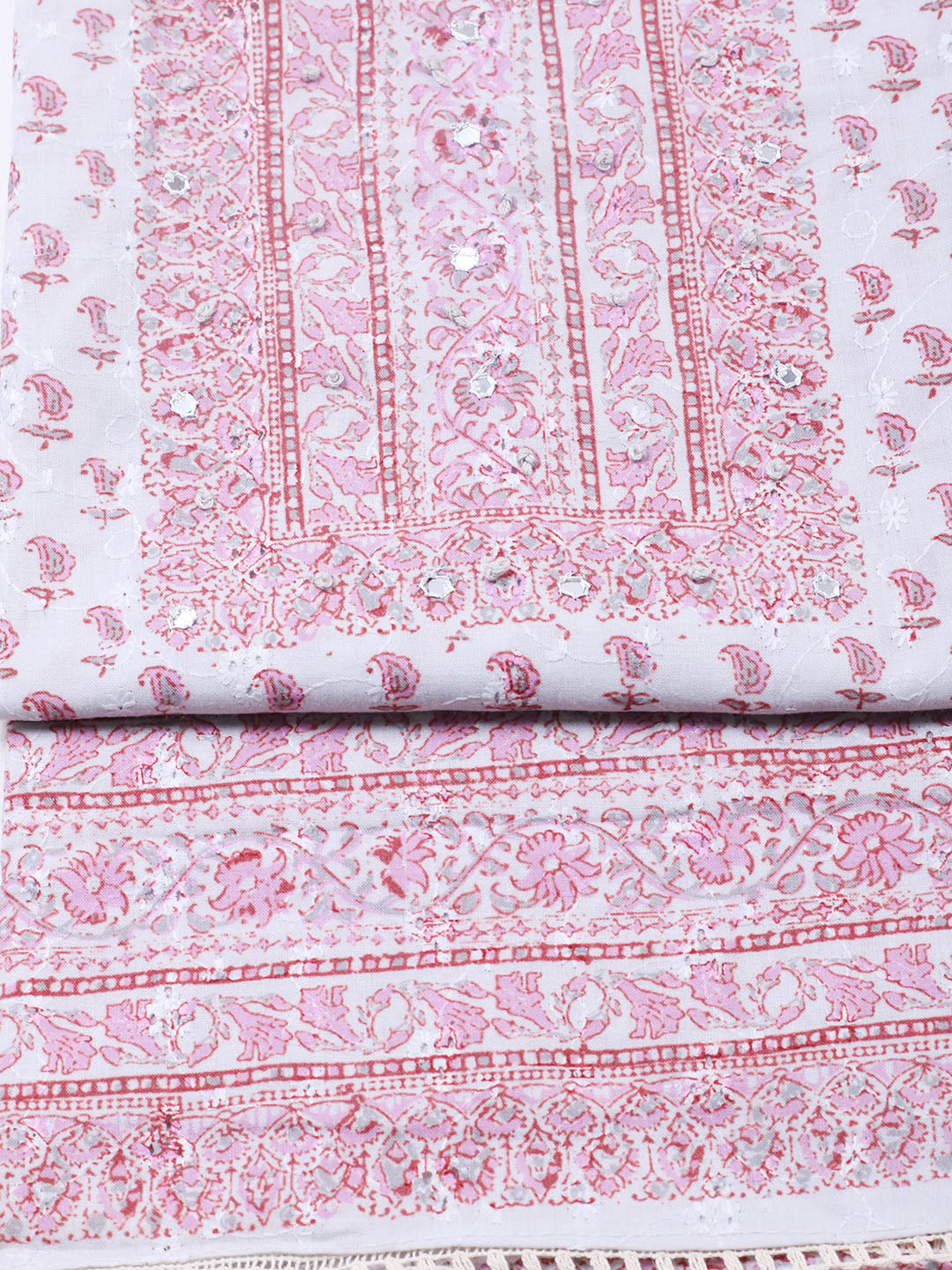 Printed Cotton Blend Unstitched Suit With Pant &amp; Dupatta