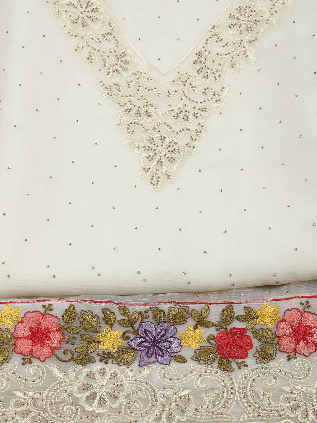 Embellished Organza Unstitched Suit With Pant &amp; Dupatta