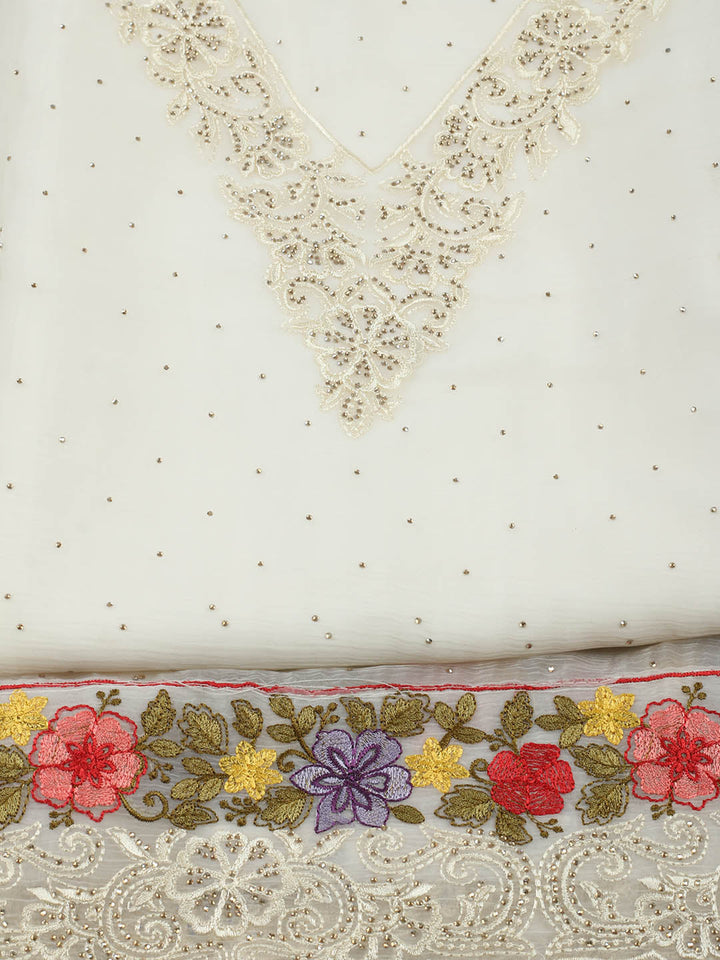 Embellished Organza Unstitched Suit With Pant &amp; Dupatta