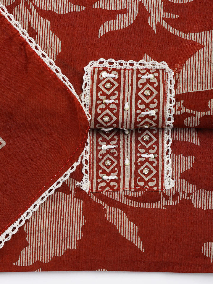 Printed Cotton Blend Unstitched Suit With Dupatta
