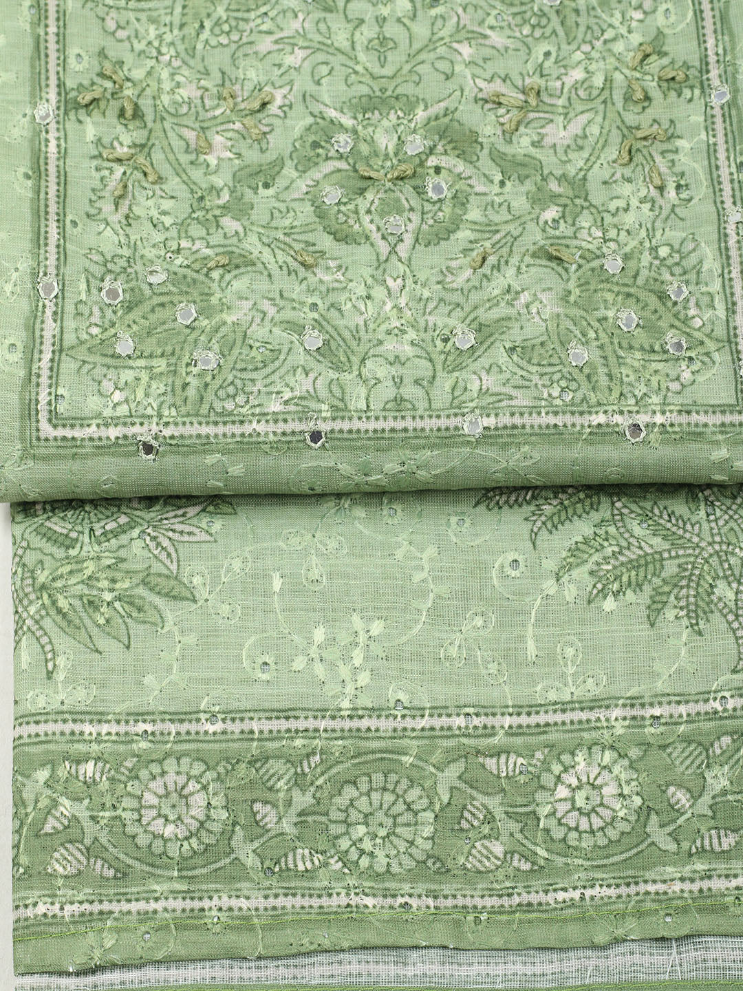 Embroidered Chanderi Unstitched Suit With Pant &amp; Dupatta