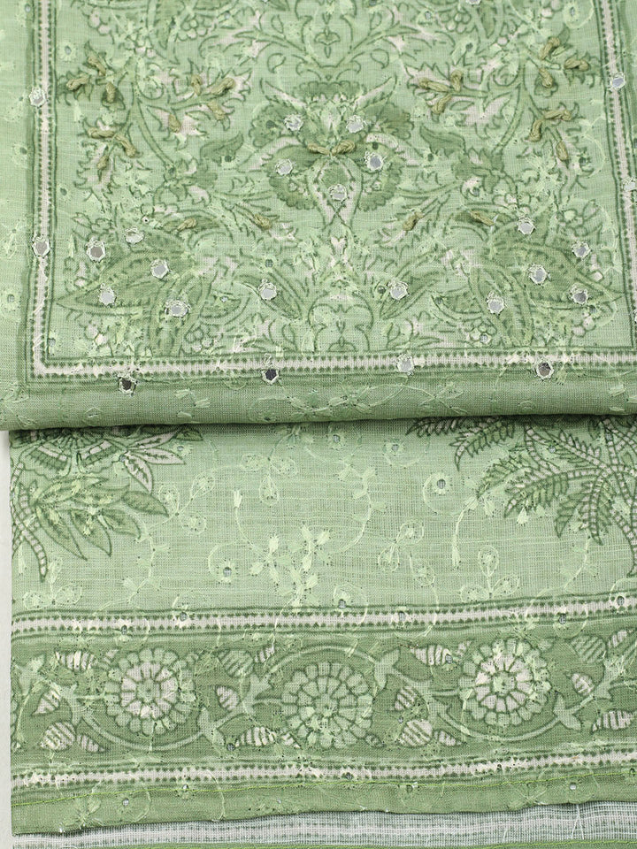 Embroidered Chanderi Unstitched Suit With Pant &amp; Dupatta