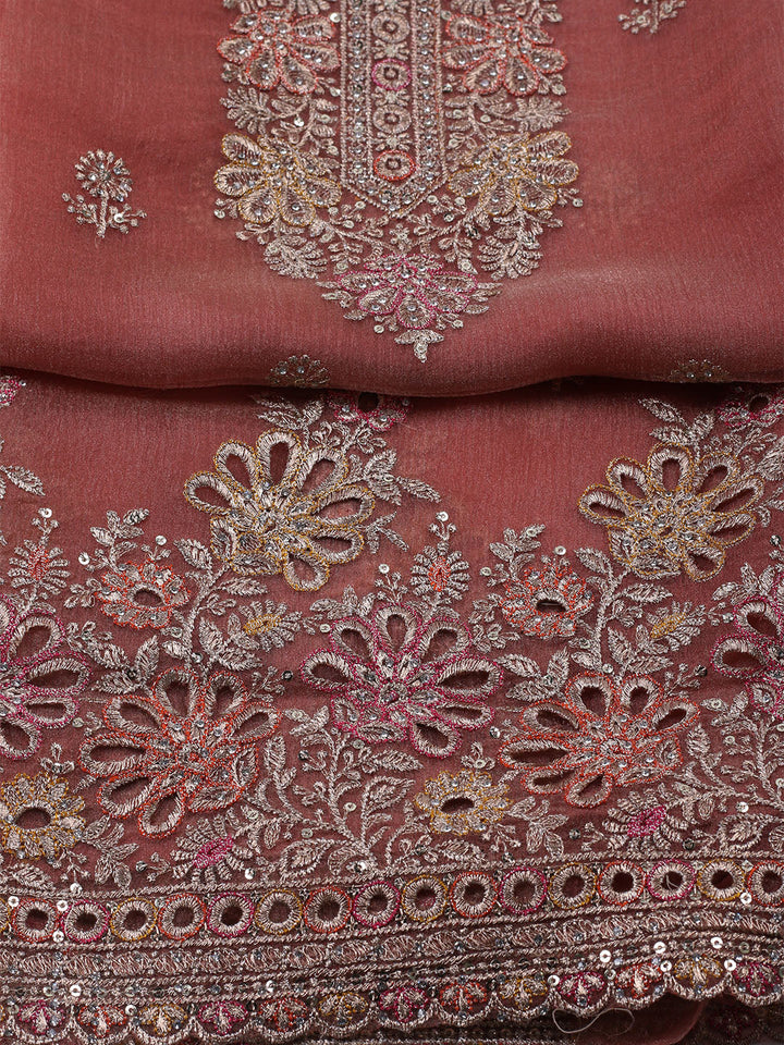 Embroidered Organza Unstitched Suit With Dupatta