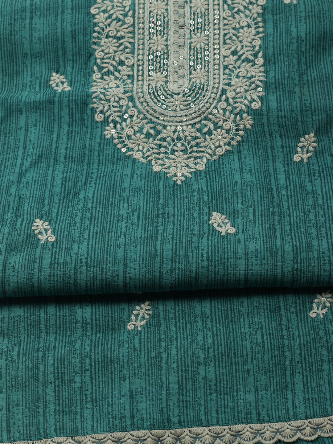 Embroidered Chanderi Unstitched Kurta With Pant &amp; Dupatta