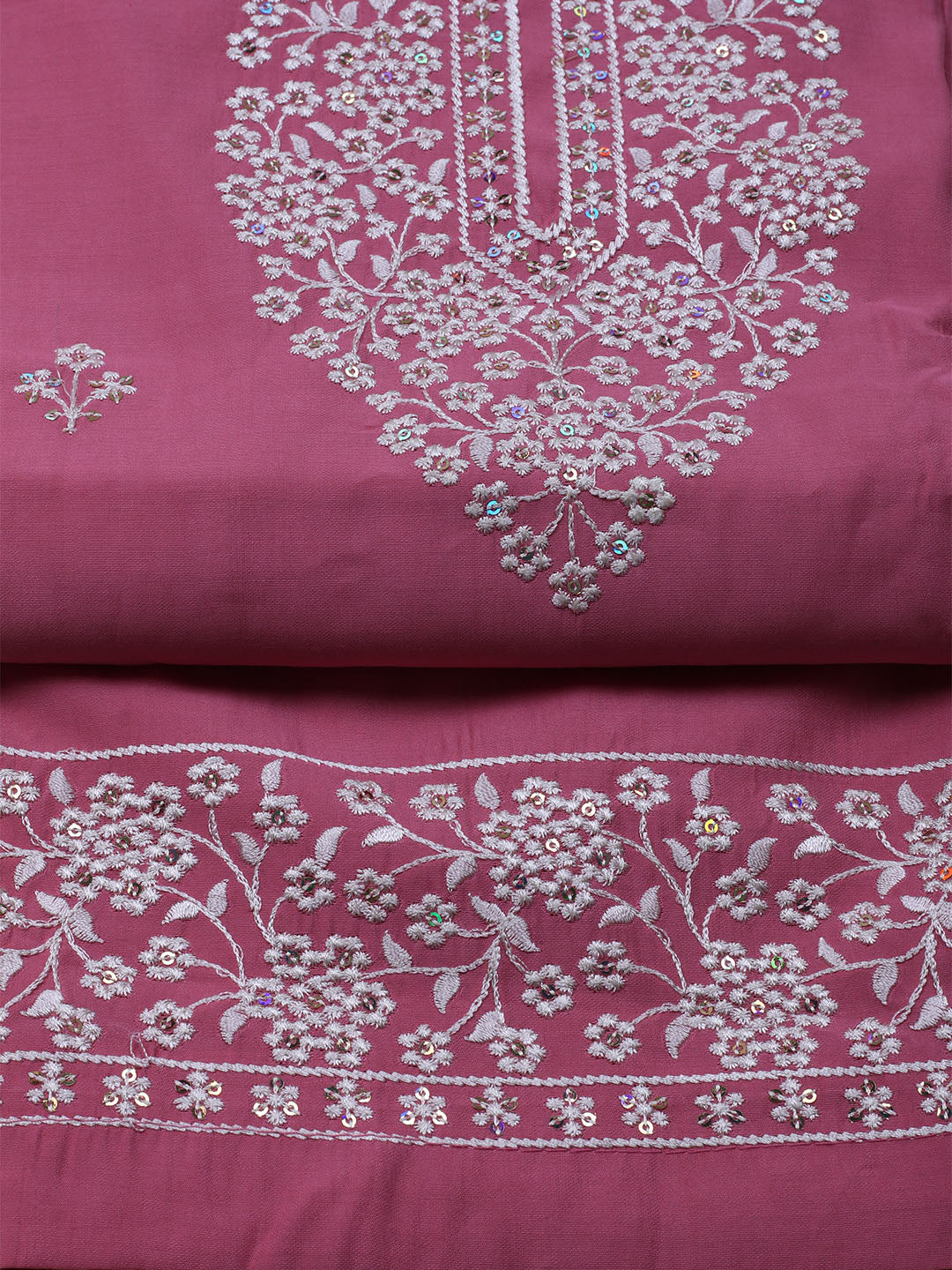 Embroidered Chanderi Unstitched Suit With Dupatta