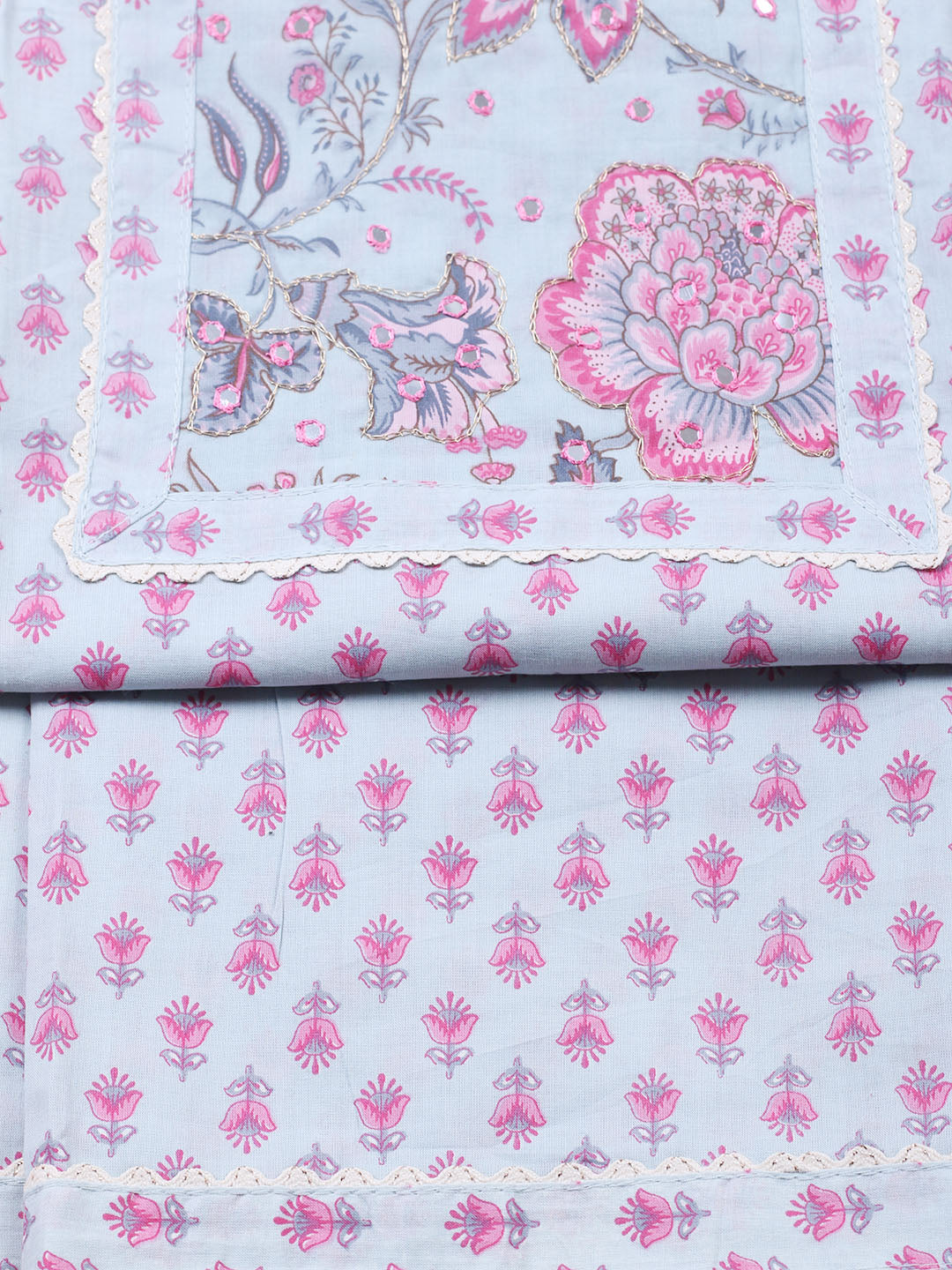 Printed Cotton Blend Unstitched Suit With Pant &amp; Dupatta