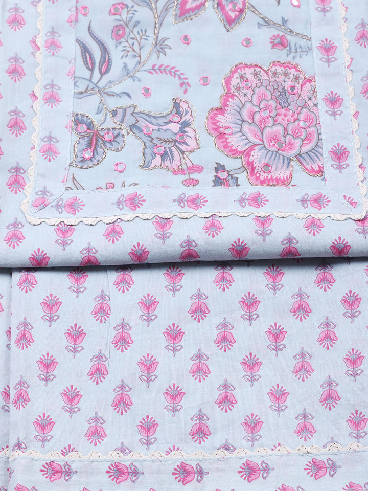 Printed Cotton Blend Unstitched Suit With Pant &amp; Dupatta