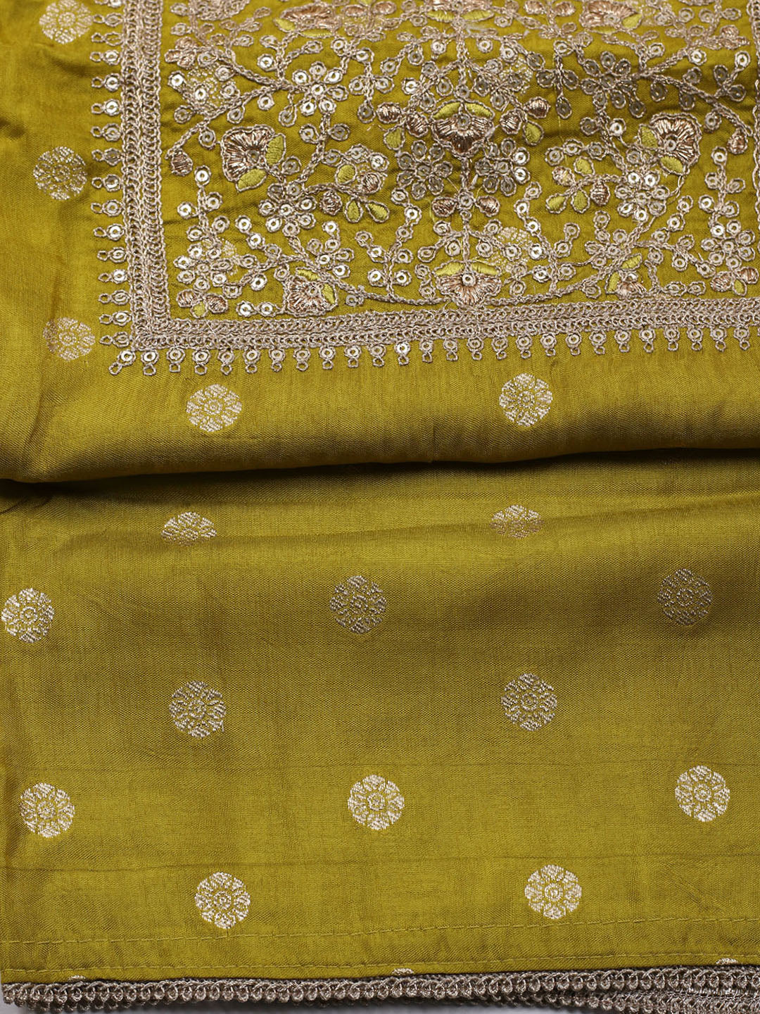 Neck Embroidered Chanderi Unstitched Suit With Dupatta