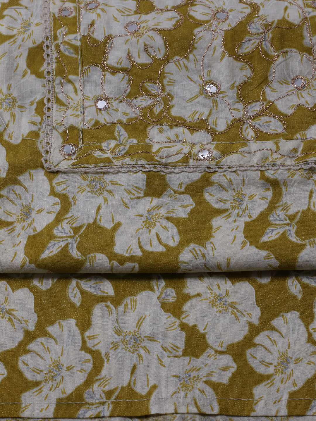 Printed Cotton Blend Unstitched Suit With Dupatta