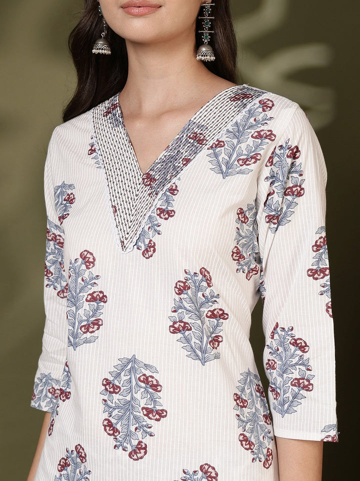 Printed Cotton Blend Kurta With Pant &amp; Dupatta