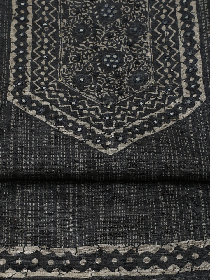 Printed Chanderi Unstitched Suit With Pant &amp; Dupatta
