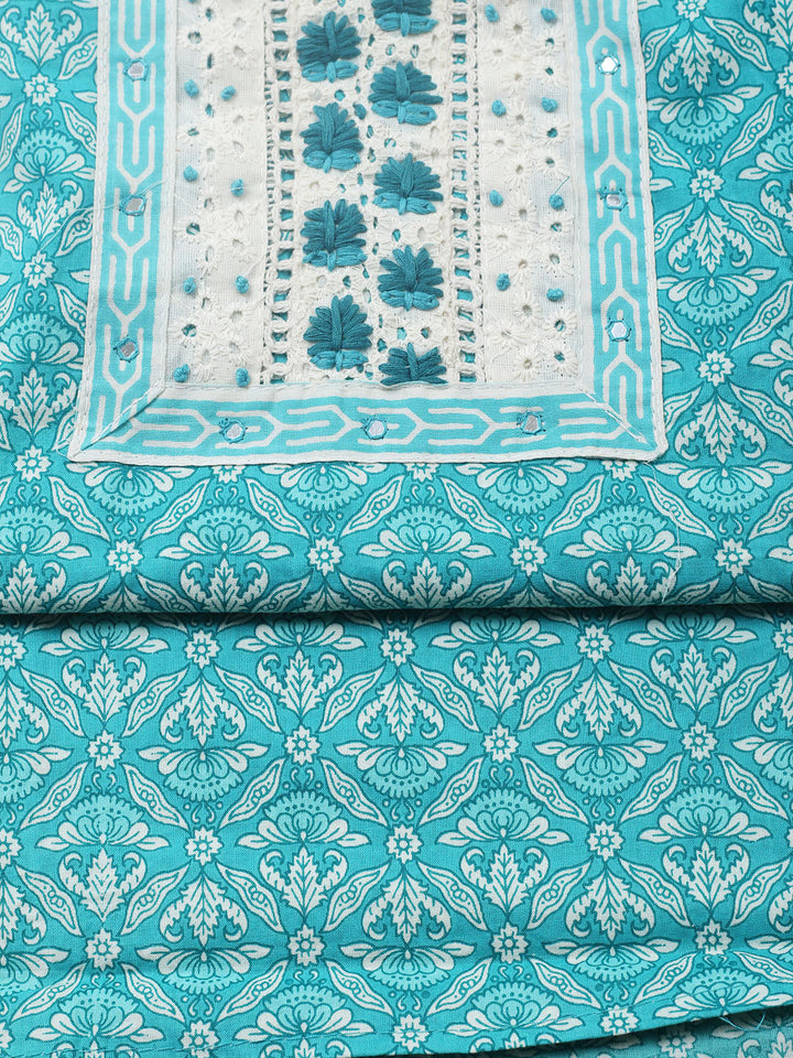 Embroidered Cotton Blend Unstitched Suit With Pant &amp; Dupatta