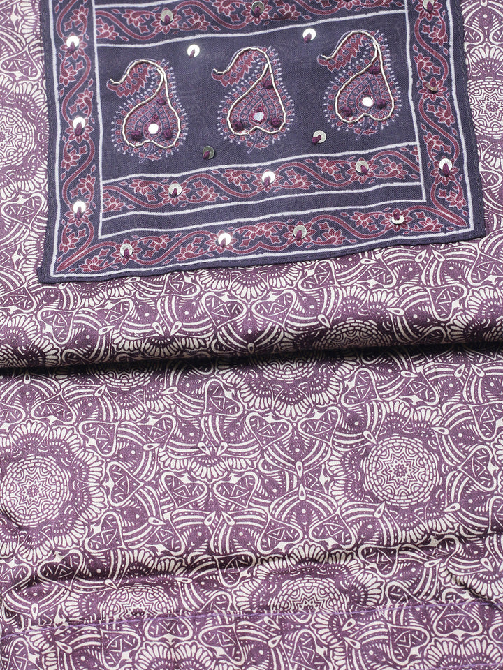 Printed Cotton Blend Unstitched Suit With Pant &amp; Dupatta