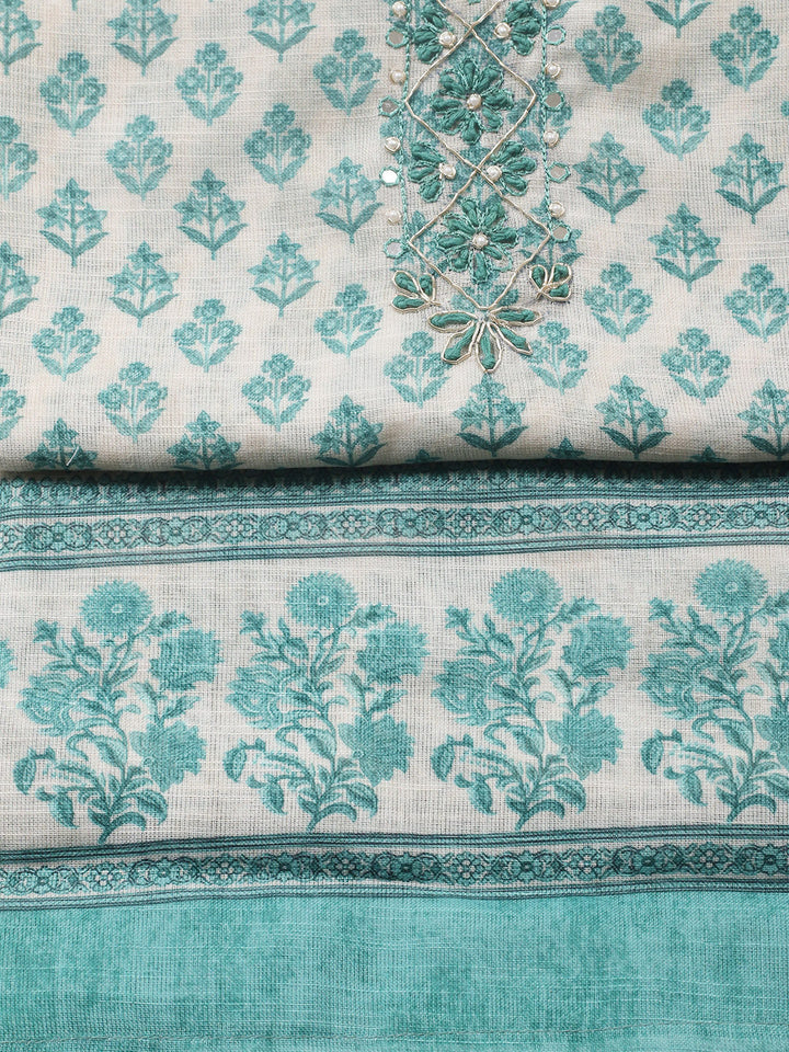 Embroidered Cotton Blend Unstitched Suit With Pant &amp; Dupatta