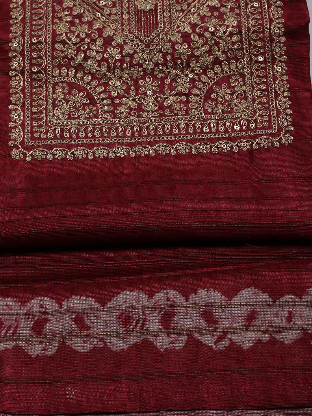 Embroidered Tussar Unstitched Suit With Dupatta