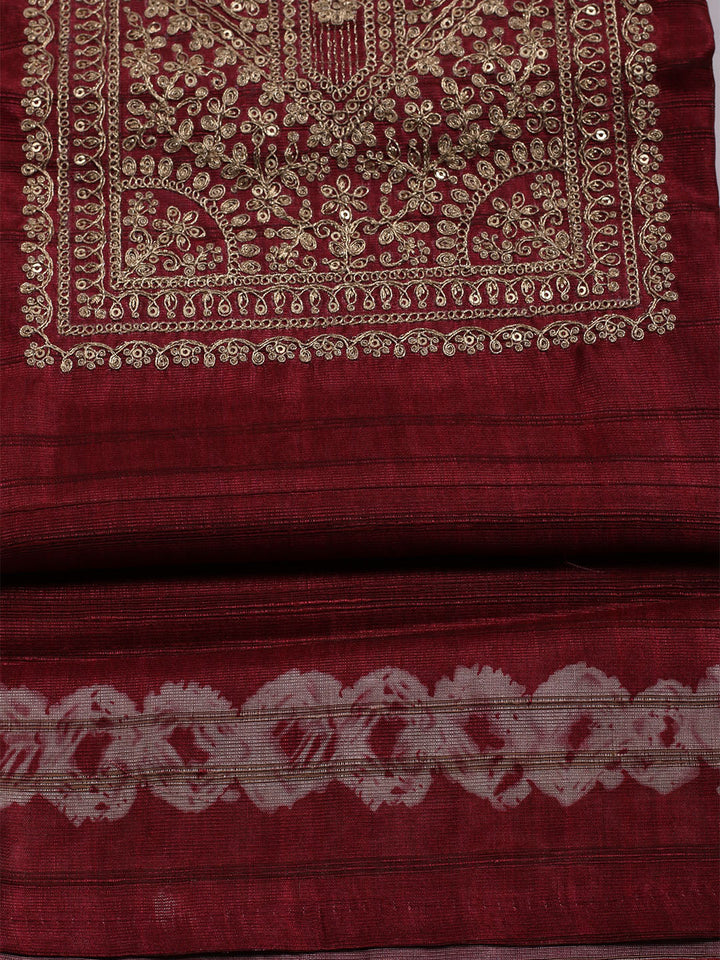 Embroidered Tussar Unstitched Suit With Dupatta