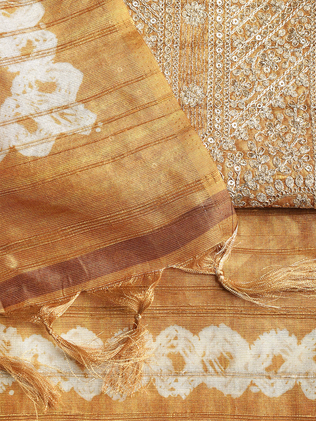 Embroidered Tussar Unstitched Suit With Dupatta