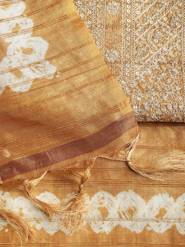 Embroidered Tussar Unstitched Suit With Dupatta