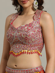 Embroidered Banarasi Choli With Lehenga & Dupatta