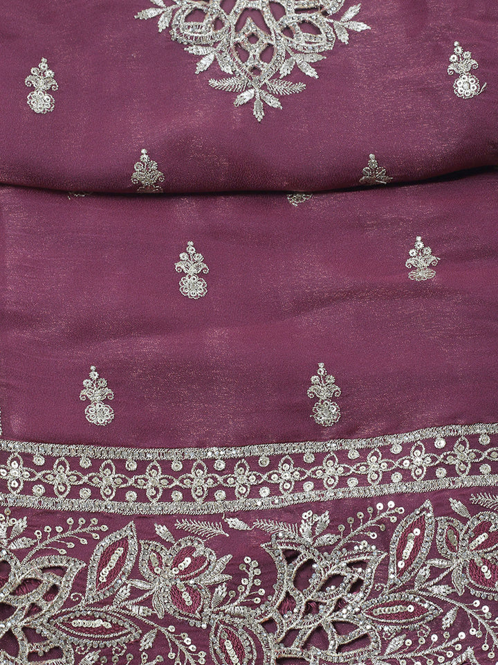 Embroidered Tissue Unstitched Suit With Pant &amp; Dupatta