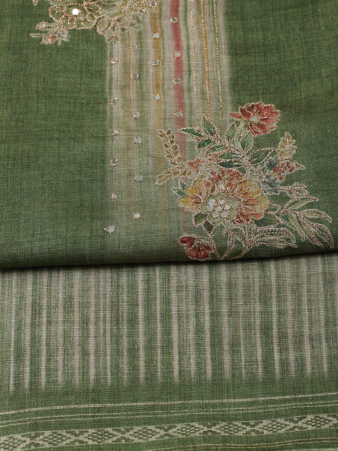 Embroidered Tissue Unstitched Suit With Pant &amp; Dupatta
