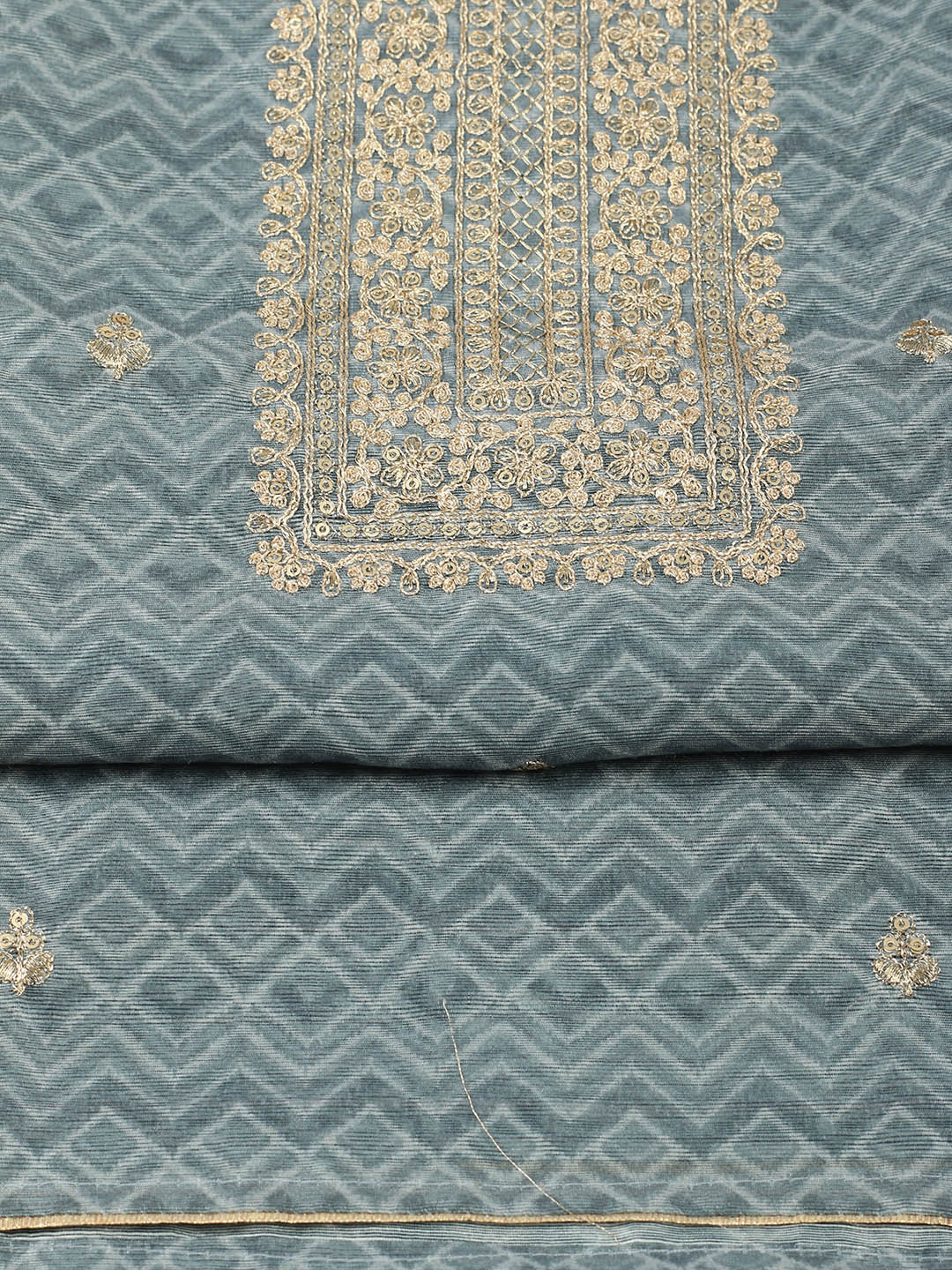Embroidered Chanderi Unstitched Suit With Pant &amp; Dupatta