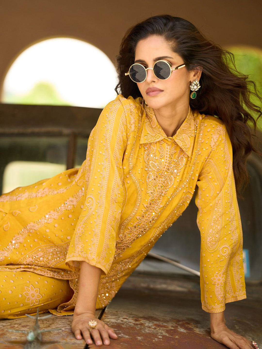 Embellished Silk Crepe Kurta With Pant