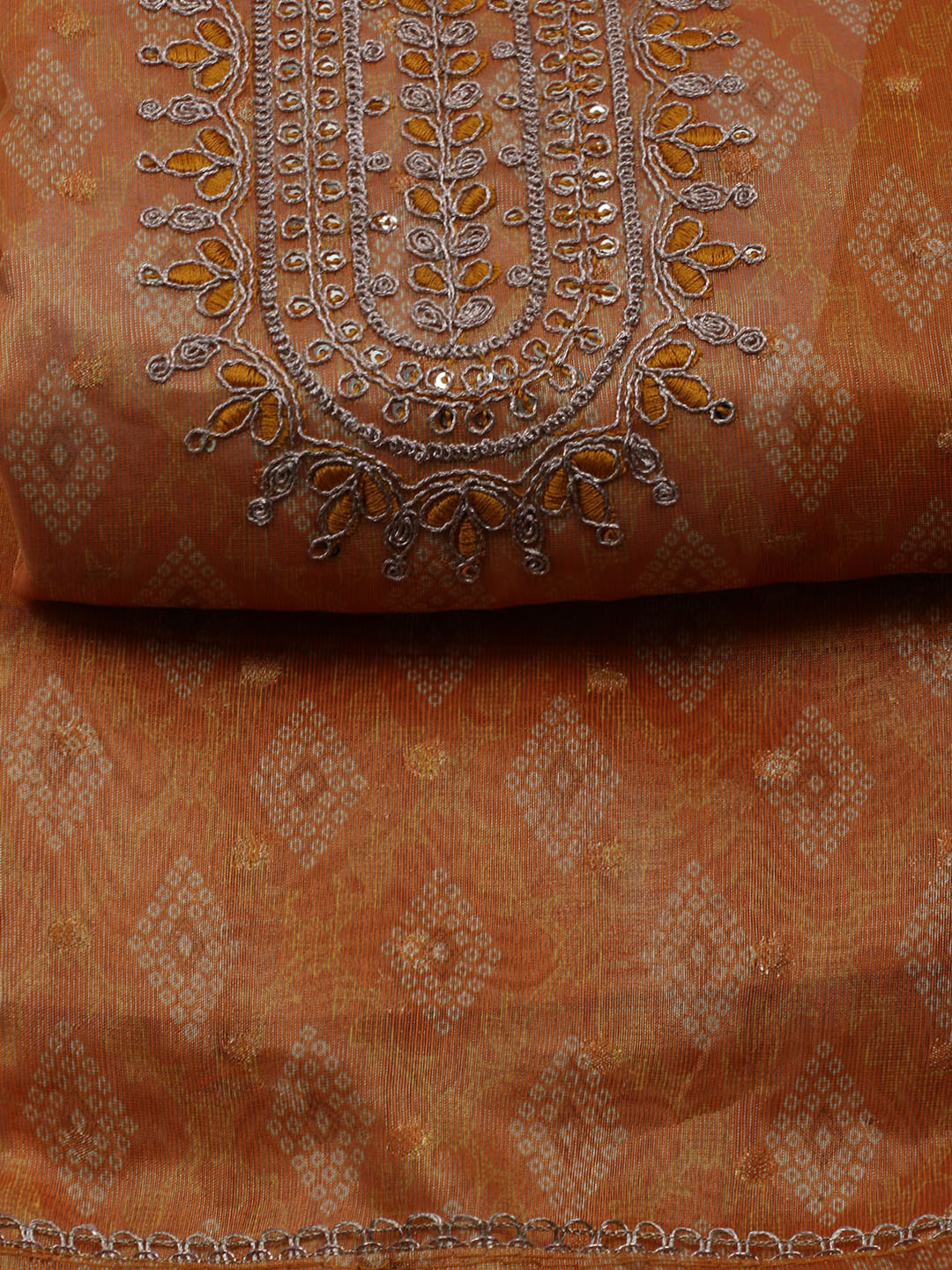 Neck Embroidered Chanderi Unstitched Suit With Dupatta
