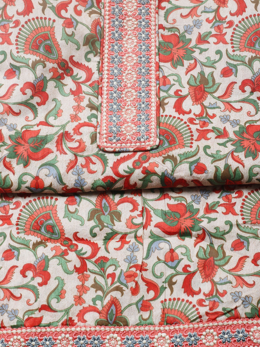 Printed Cotton Blend Unstitched Suit With Pant &amp; Dupatta