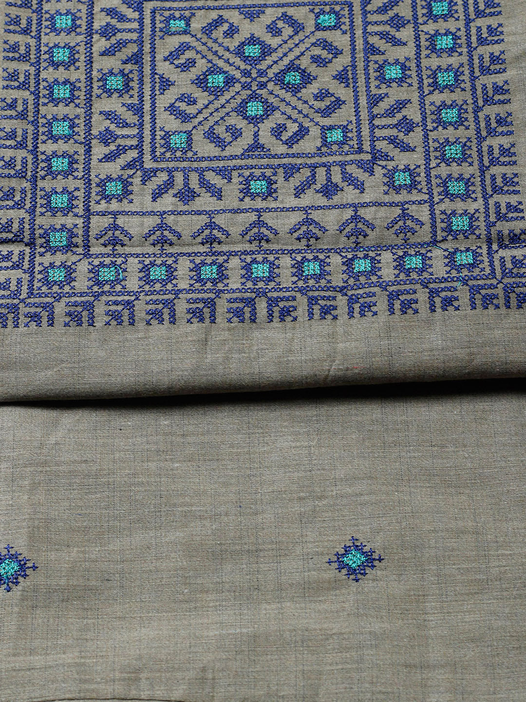 Embroidered Cotton Blend Unstitched Suit With Pant &amp; Dupatta