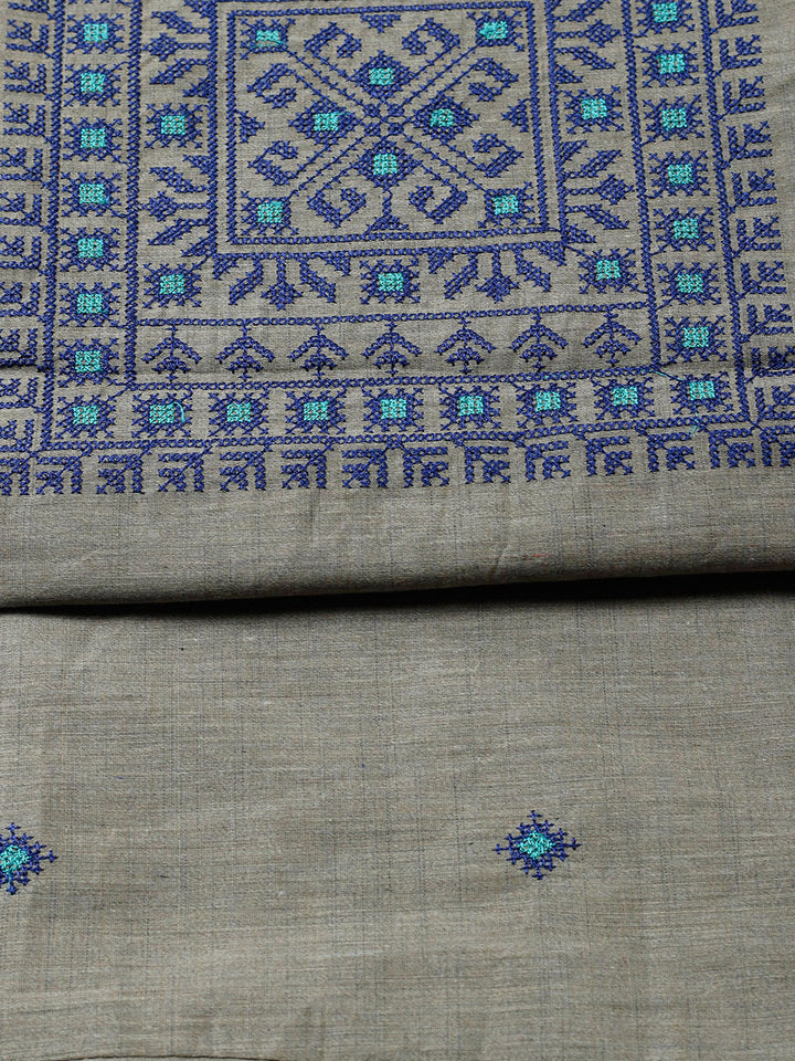 Embroidered Cotton Blend Unstitched Suit With Pant &amp; Dupatta