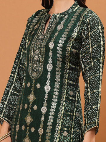 Banarasi Printed Embroidery Kurta With Pants & Dupatta