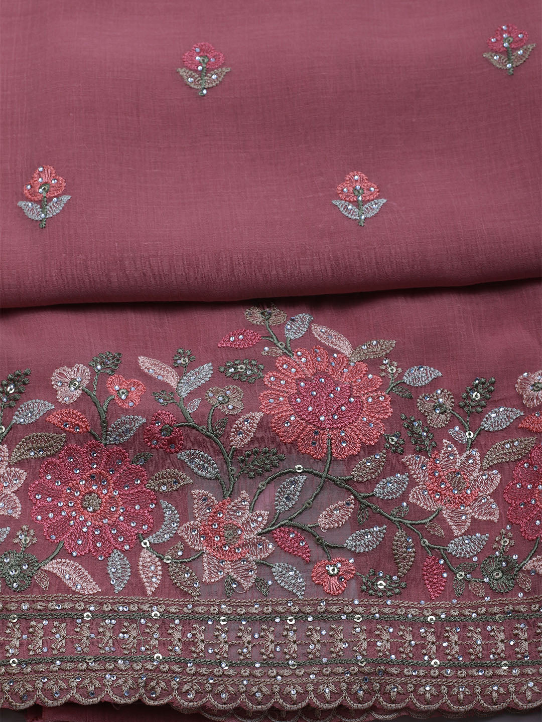 Embroidered Chiffon Unstitched Suit With Dupatta