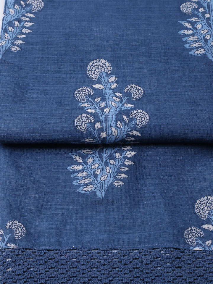 Printed Cotton Blend Unstitched Suit With Pant &amp; Dupatta