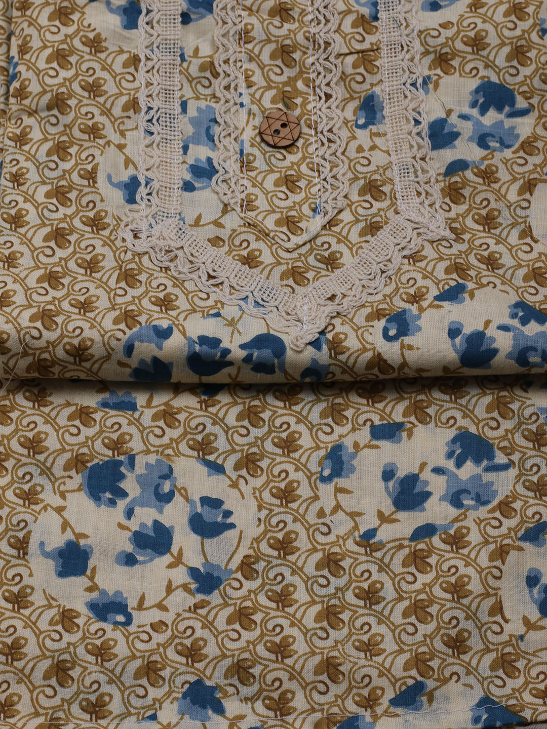 Printed Cotton Blend Unstitched Suit With Dupatta