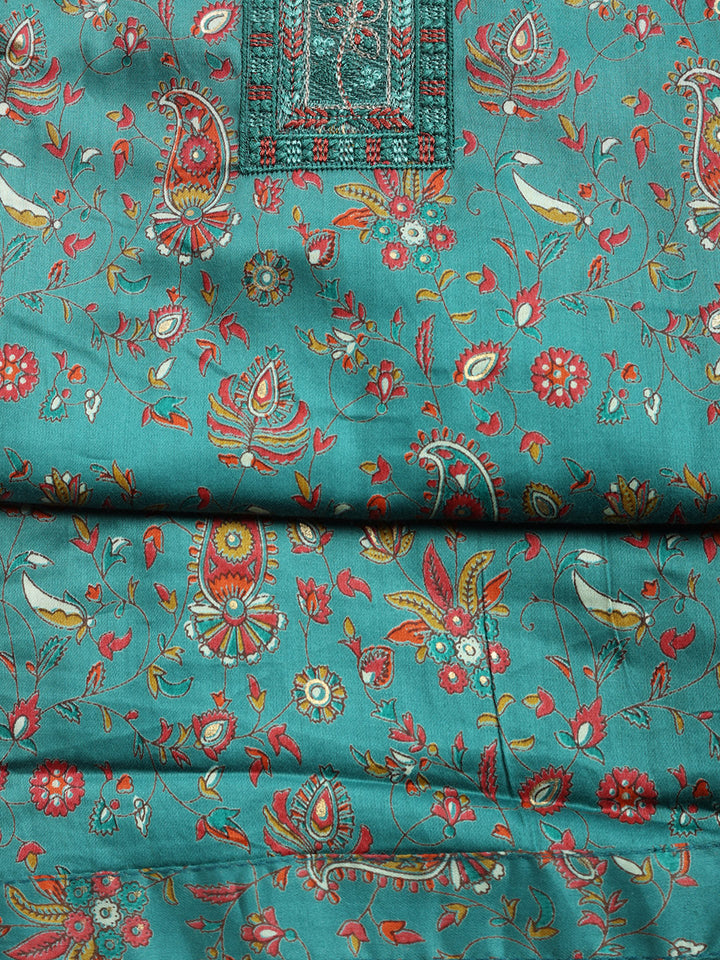 Printed Cotton Blend Unstitched Suit With Pant &amp; Dupatta