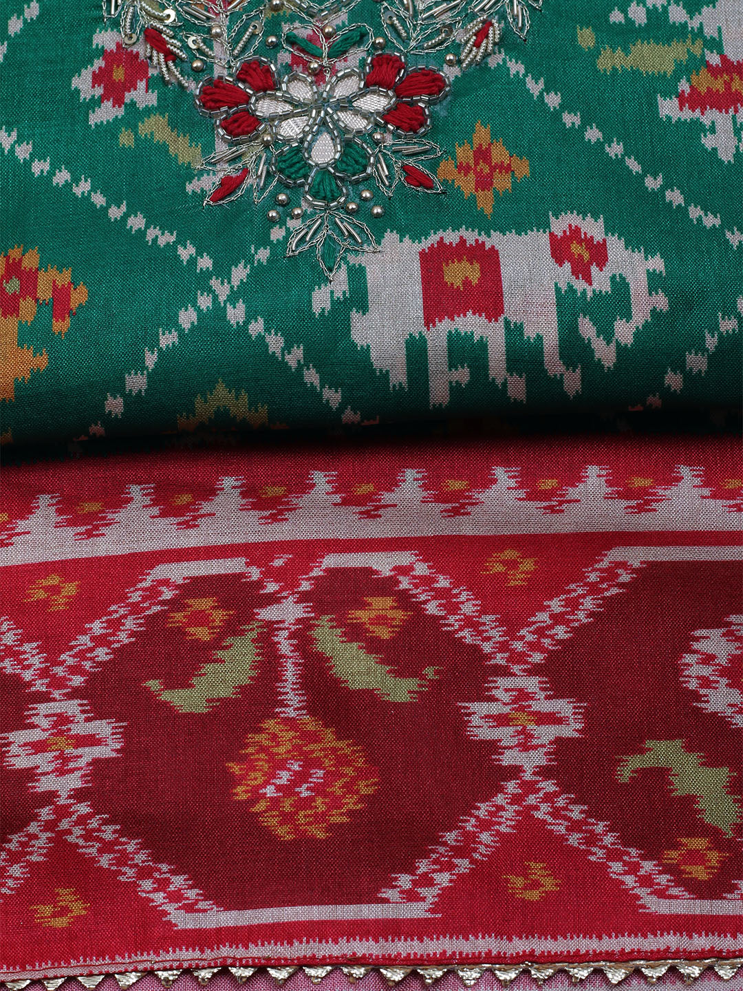 Patola Printed Tussar Unstitched Suit With Dupatta