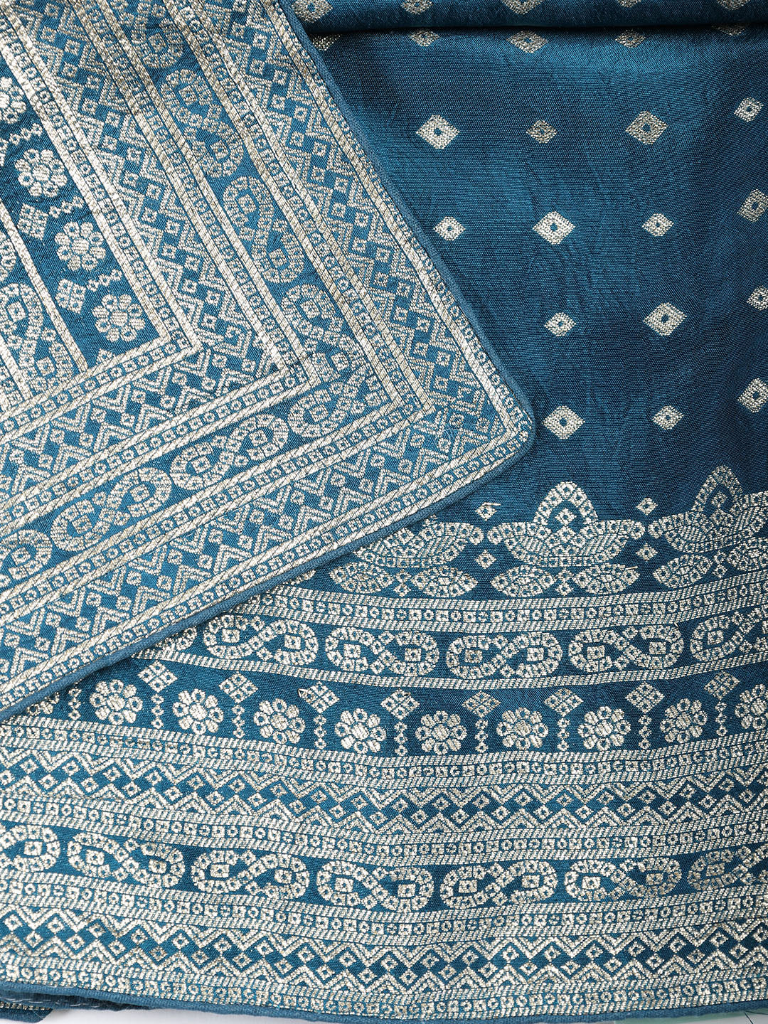 Embroidered Art Silk Unstitched Suit Piece With Dupatta