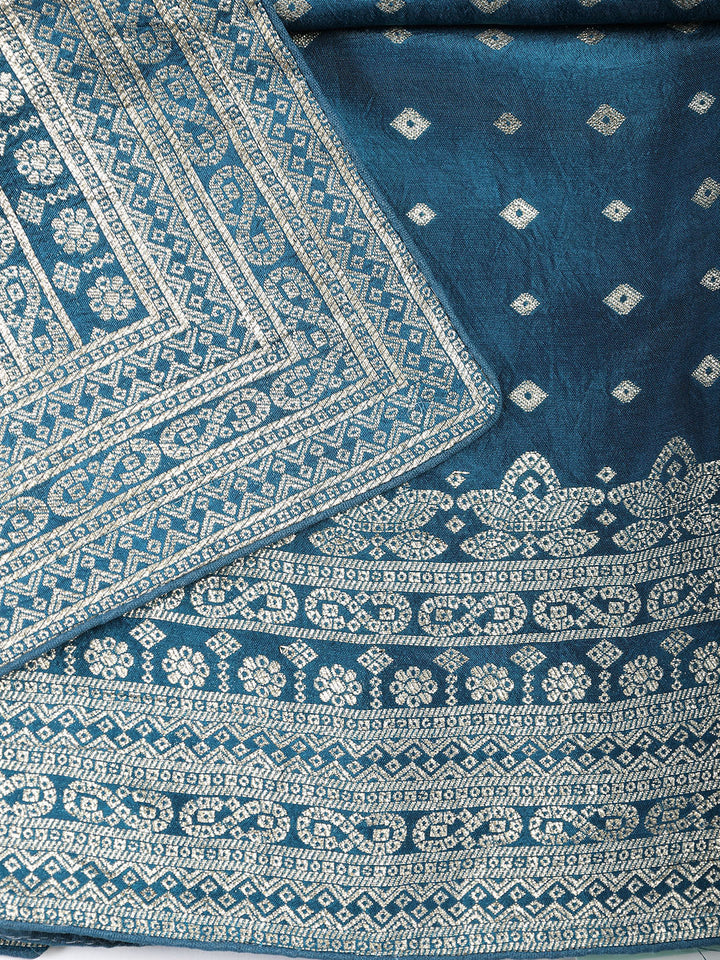 Embroidered Art Silk Unstitched Suit Piece With Dupatta