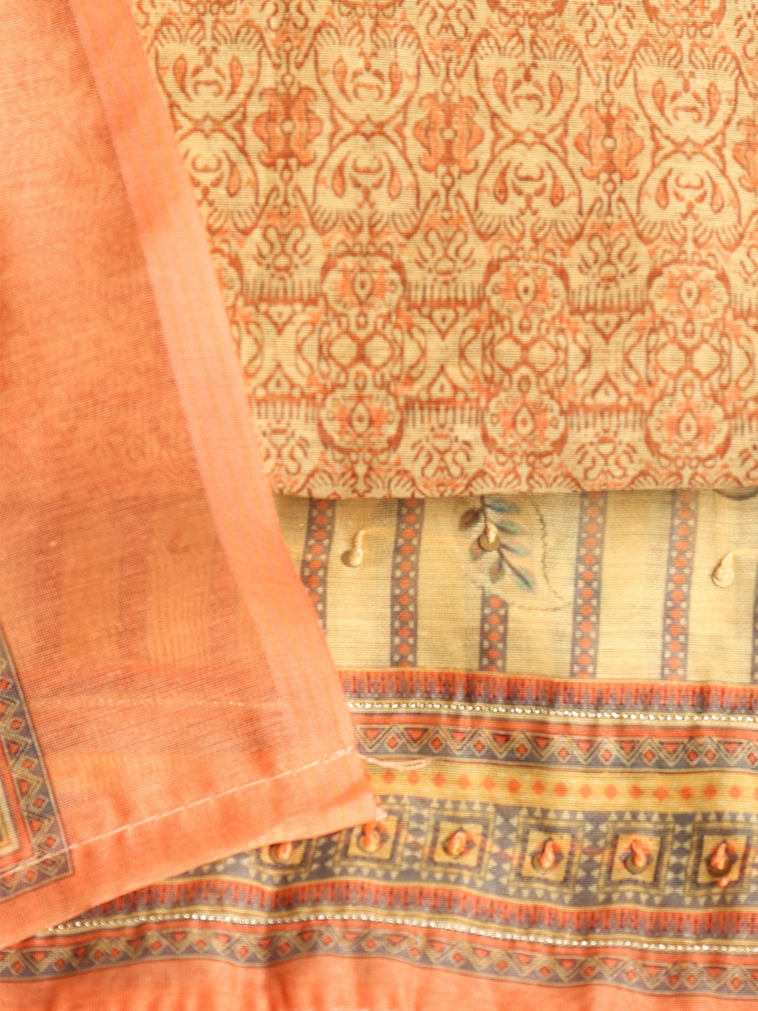 Printed Booti Chanderi Unstitched Suit With Dupatta