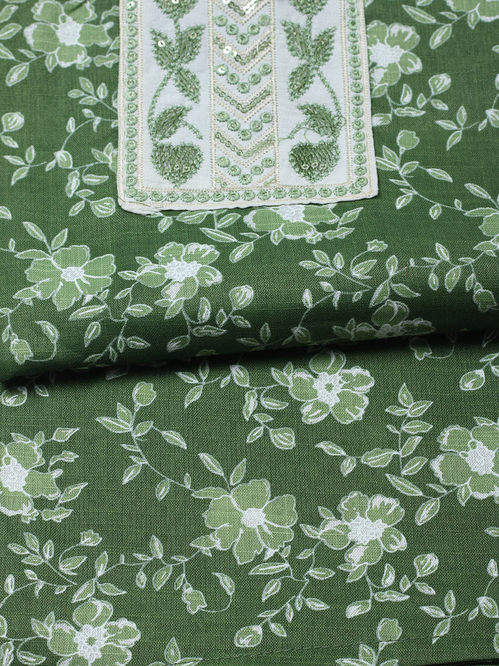 Printed Cotton Blend Unstitched Suit With Pant &amp; Dupatta